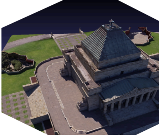 Textured reality-capture model of a building and its surroundings