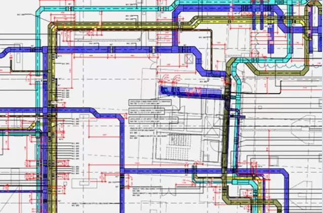 Coordinated electrical and building-services routing drawing