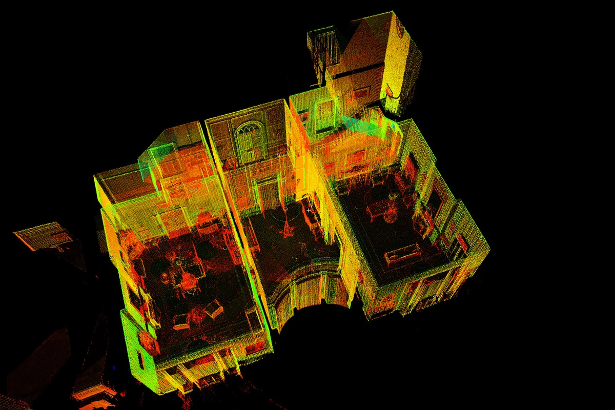 Laser-scan cutaway showing the rooms and walls of Tudor Place